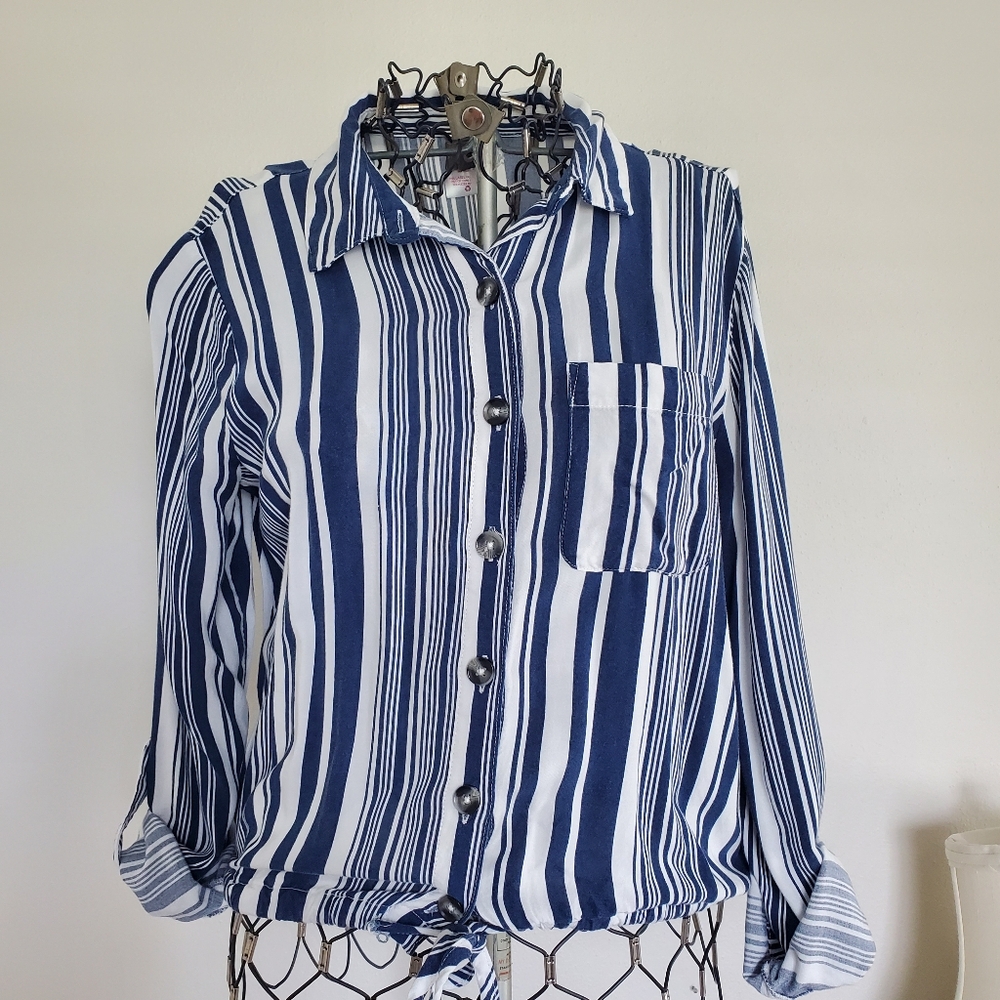 No Boundaries Blue and White Striped Blouse Size S  Juniors